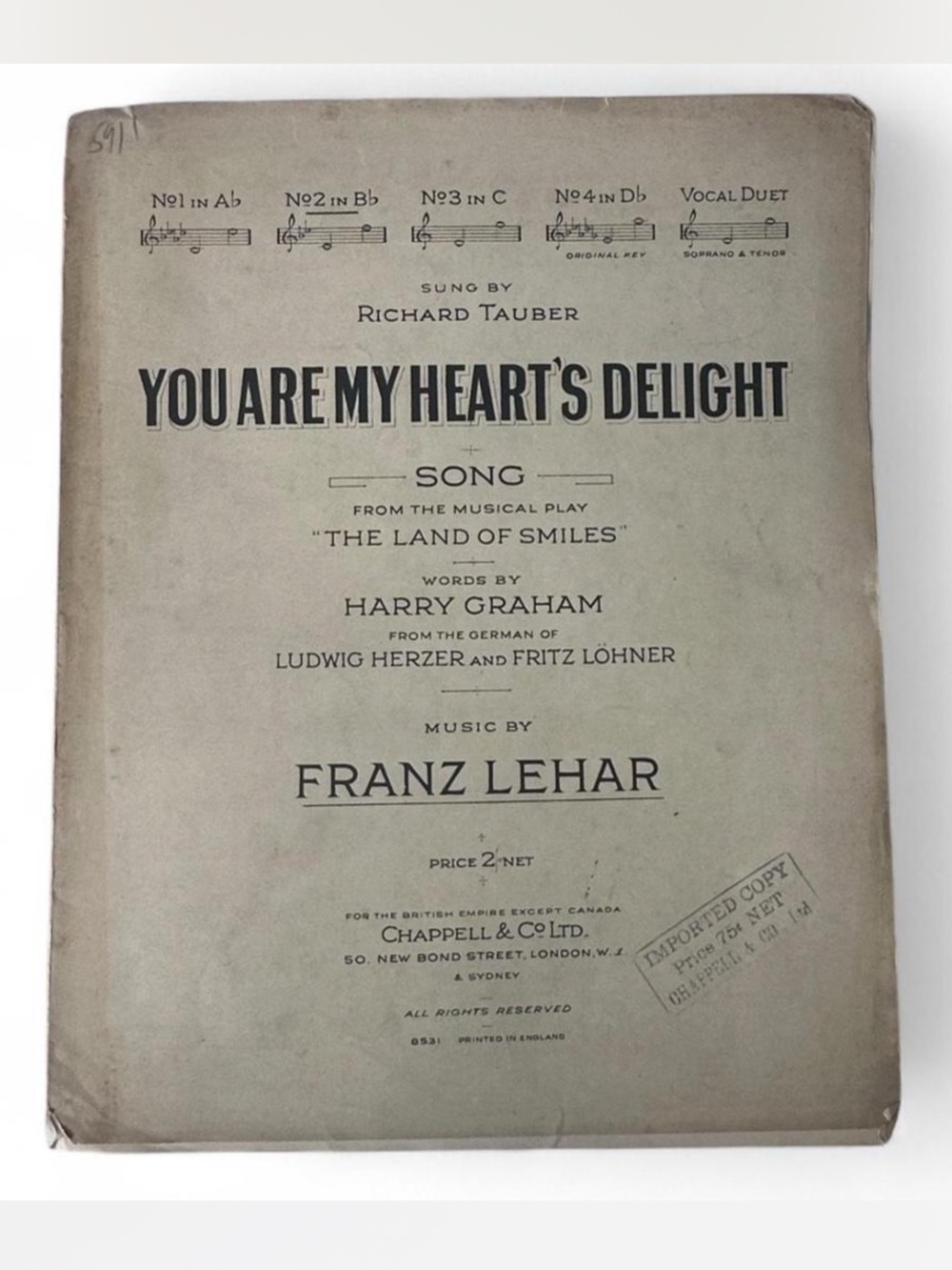 💜 Vintage “You Are My Heart’s Delight” from The Land of Smiles 1931 Sheet Music